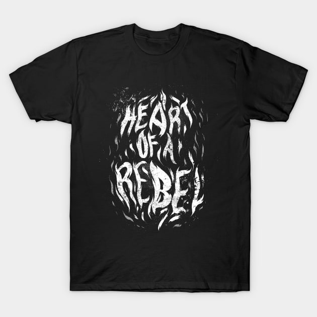 Heart Of A Rebel Distressed Text Design T-Shirt by UNDERGROUNDROOTS